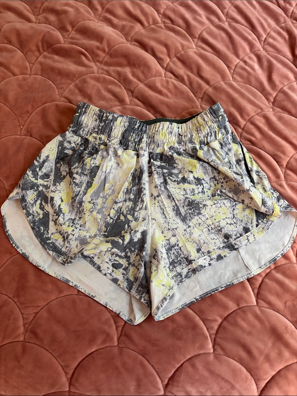 lululemon athletica Grey and Yellow Abstract Print Athletic Shorts